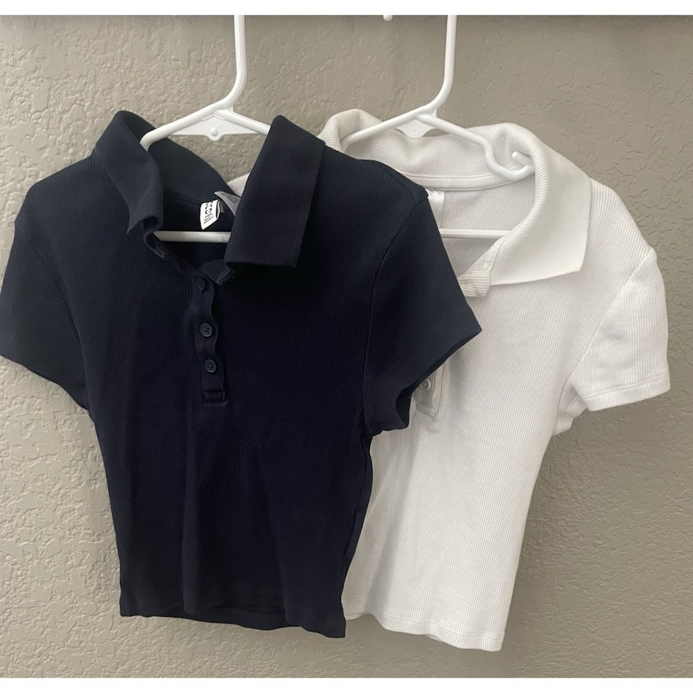 Divided Women's Crop top polo shirts 2 pieces (Navy and white) size XS